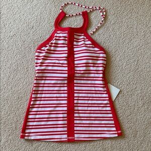 Lululemon Red and White Striped Athletic BeZen Halter Top